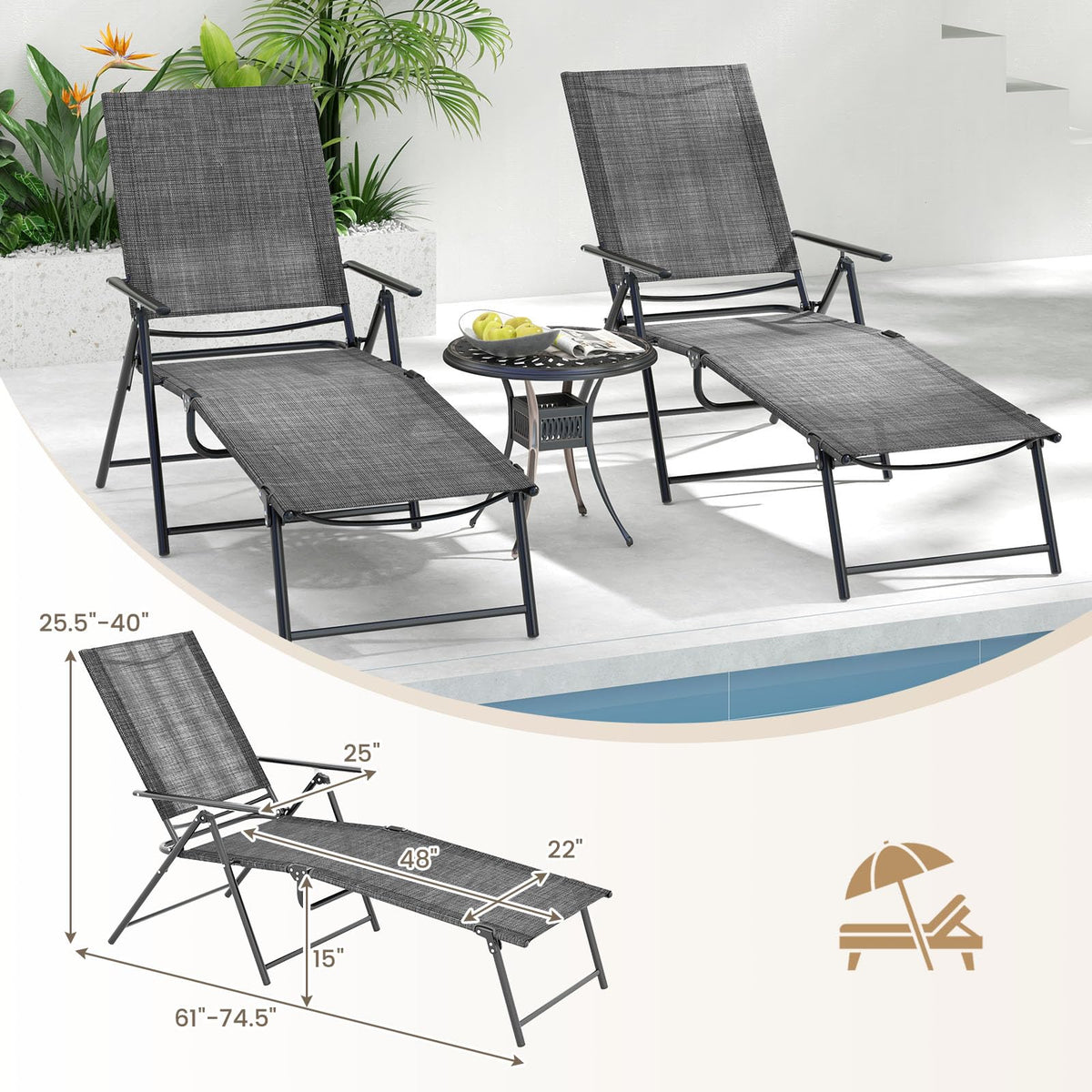 Giantex lounge chair outdoor patio poolside grey — ideal for lounging by water.