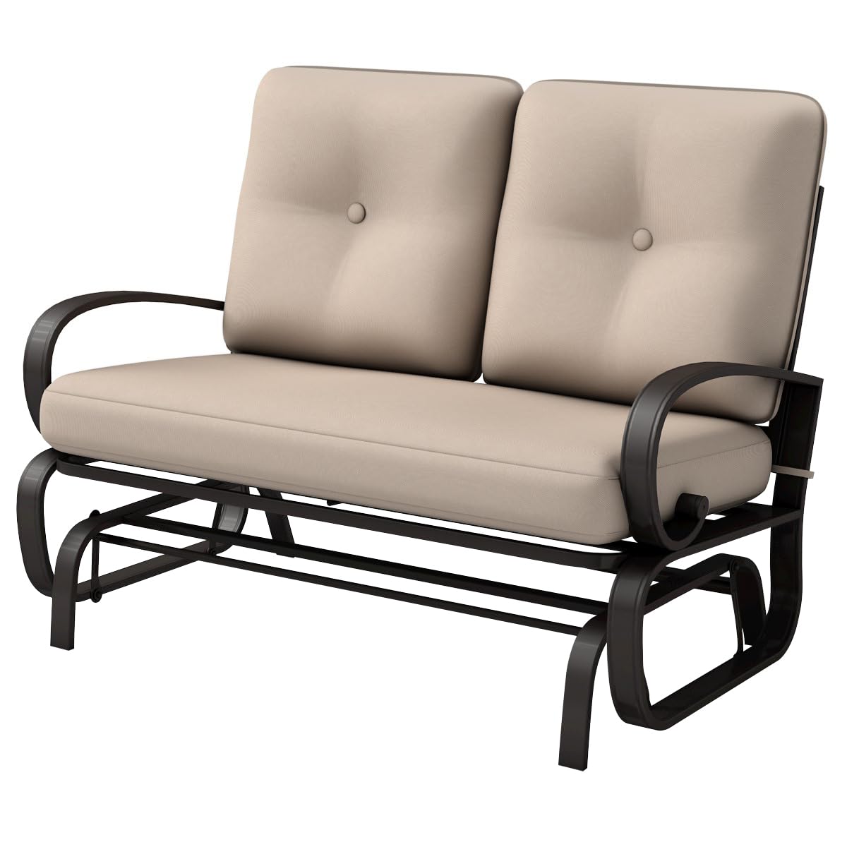 Giantex outdoor glider bench for two in beige, ideal for relaxing on the deck.