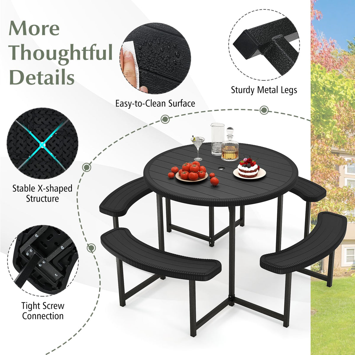Giantex round table suitable for patios backyards beaches and poolside spaces