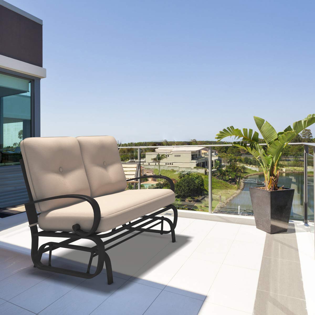 Giantex patio loveseat with removable cushions for easy cleaning and comfort.