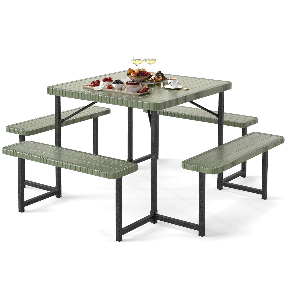 Giantex picnic table bench set top view showing large 63x63 inch surface for group outdoor dining