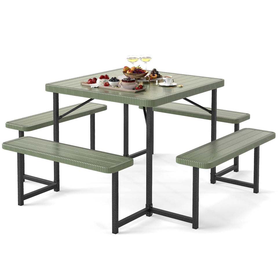 Giantex picnic table bench set top view showing large 63x63 inch surface for group outdoor dining