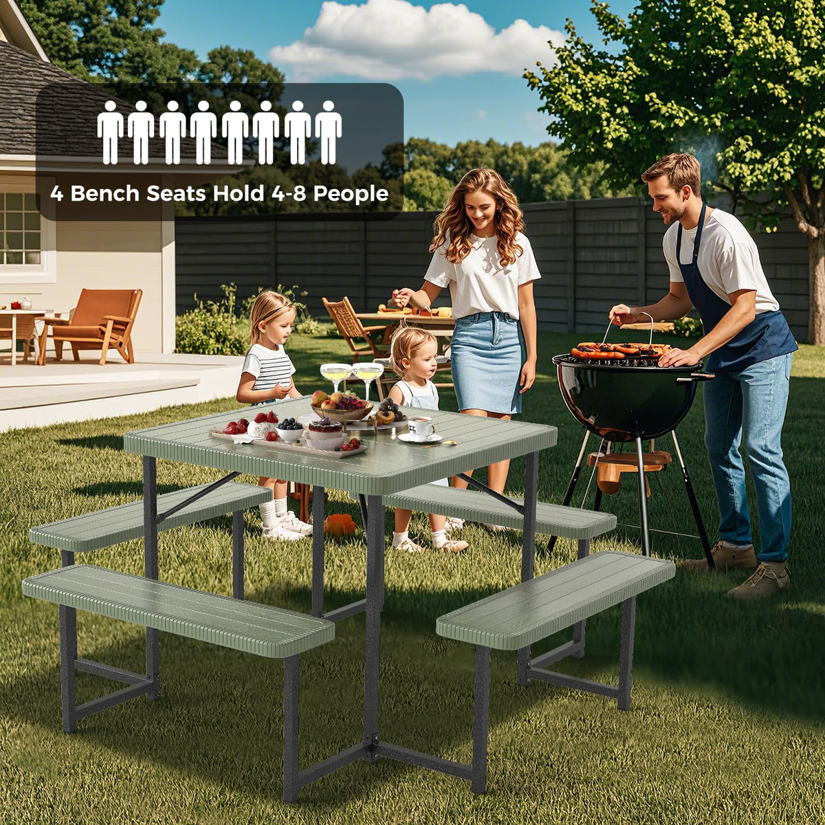 Giantex picnic table with benches attached demonstrating stable square layout