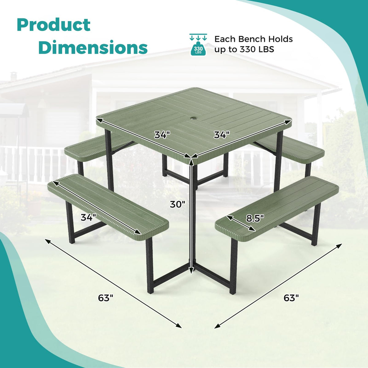 Giantex HDPE tabletop detail highlighting weather-resistant surface