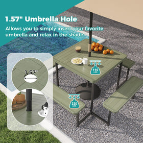 Giantex heavy-duty metal frame supporting the 63-inch table and benches