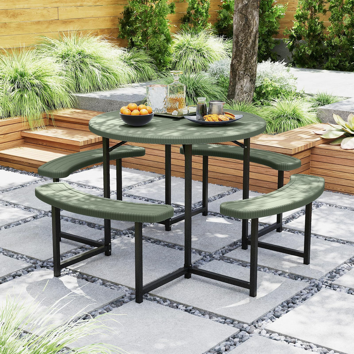 Giantex picnic table with removable seat for accessible seating