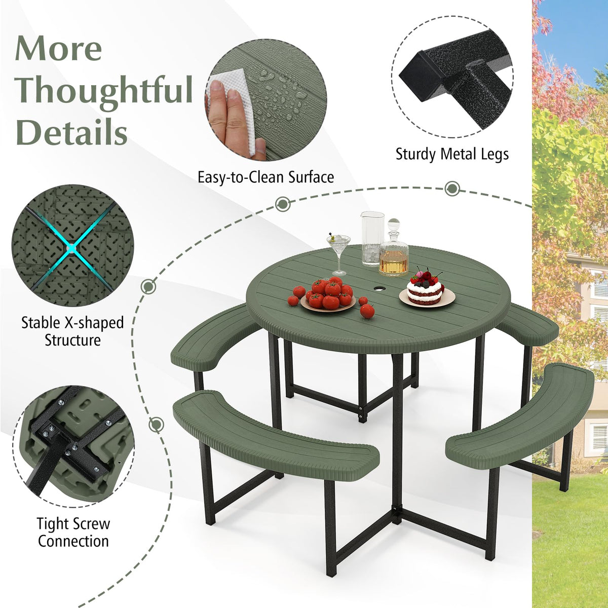 Giantex umbrella hole creates shade for meals and drinks