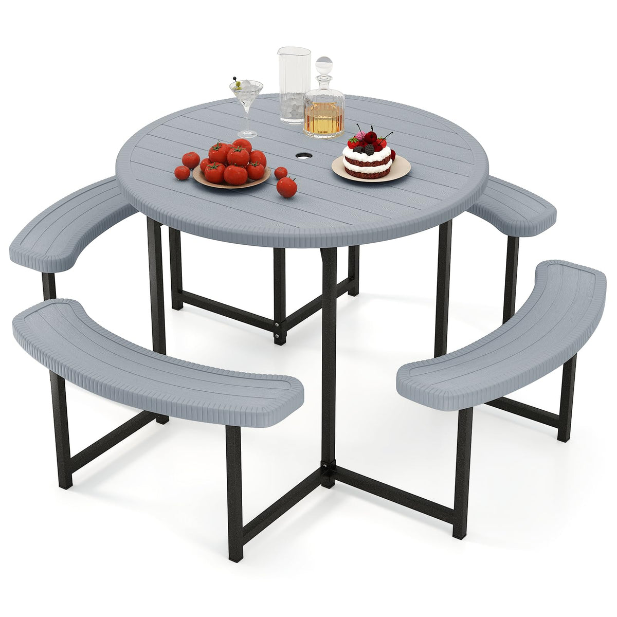 Giantex round picnic table with HDPE top for durable outdoor dining.