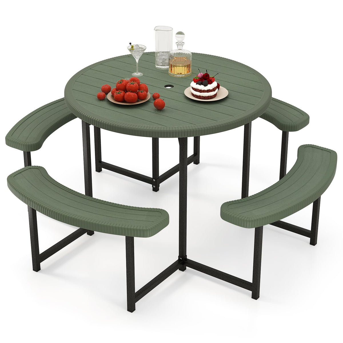 Giantex round picnic table with umbrella hole for shaded outdoor meals