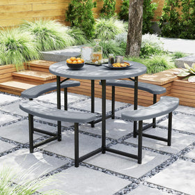 Giantex round table with umbrella hole for shaded meals outdoors.