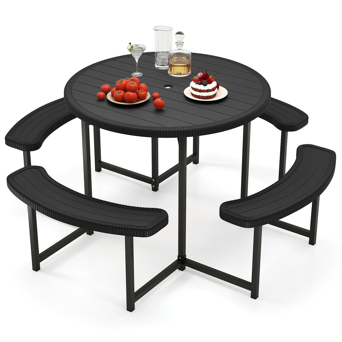 Giantex round picnic table with umbrella hole for shaded outdoor meals
