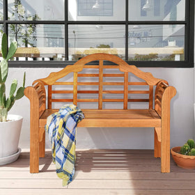 Giantex two-person loveseat with curved backrest for cozy balcony seating.