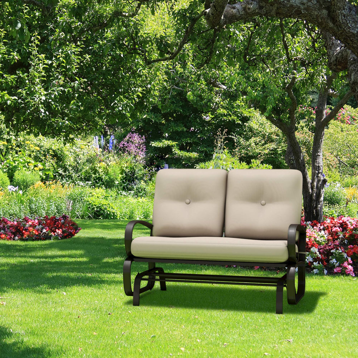 Giantex two-seat bench perfect for poolside lounging and small gatherings.