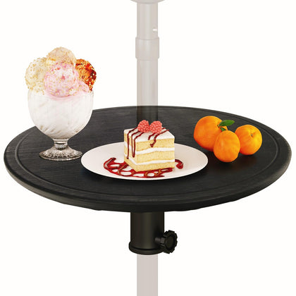 Giantex umbrella table with wood-grain top on a patio for outdoor dining and lounging.
