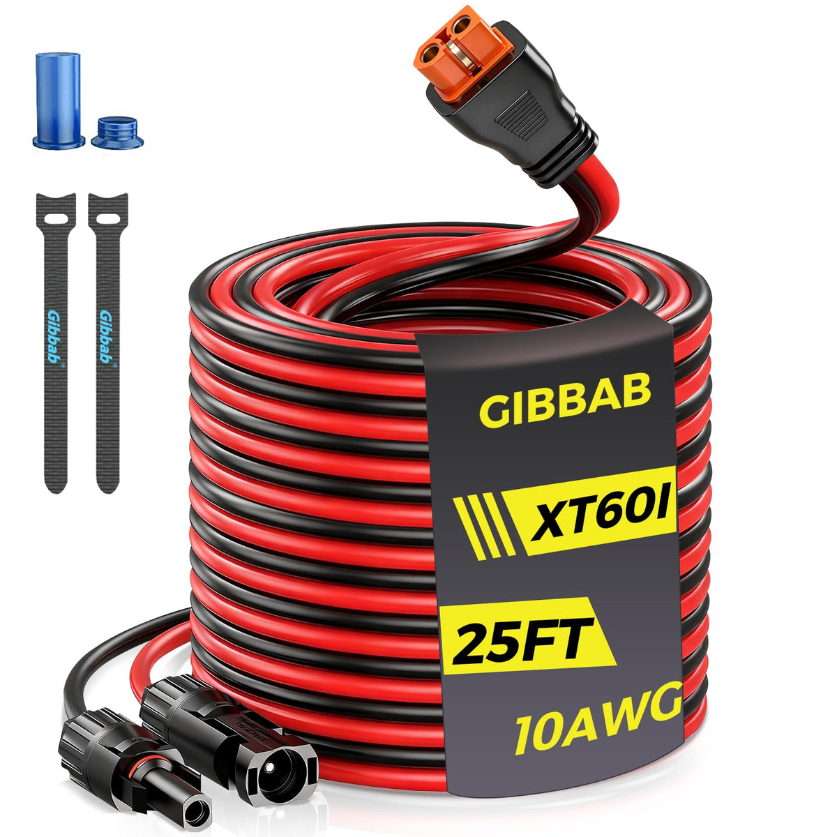 Gibbab solar-to-xt60i 25ft cable showcases durable 10awg core for reliable outdoor charging.