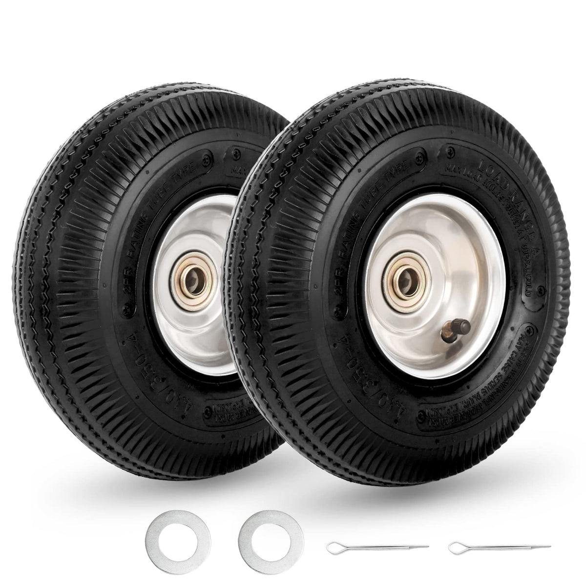 GICOOL 10-inch tire and wheel pair viewed front for quick cart replacement.