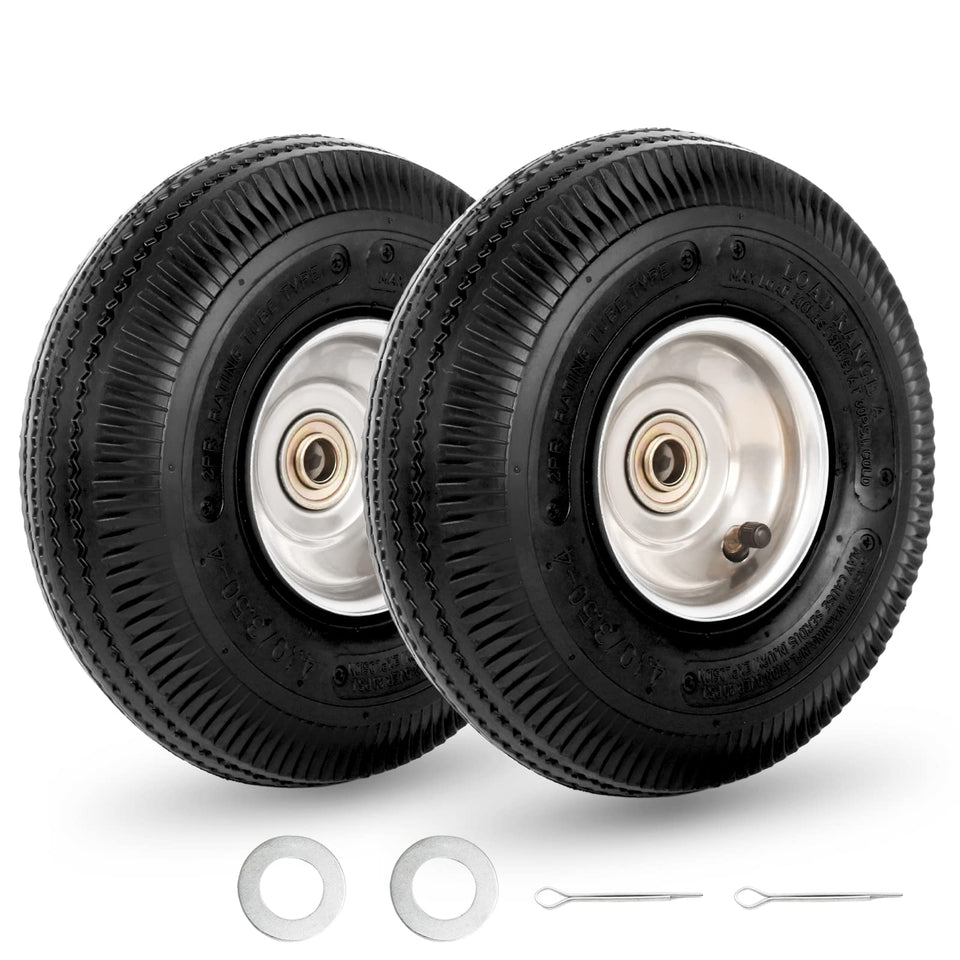 GICOOL 10-inch tire and wheel pair viewed front for quick cart replacement.