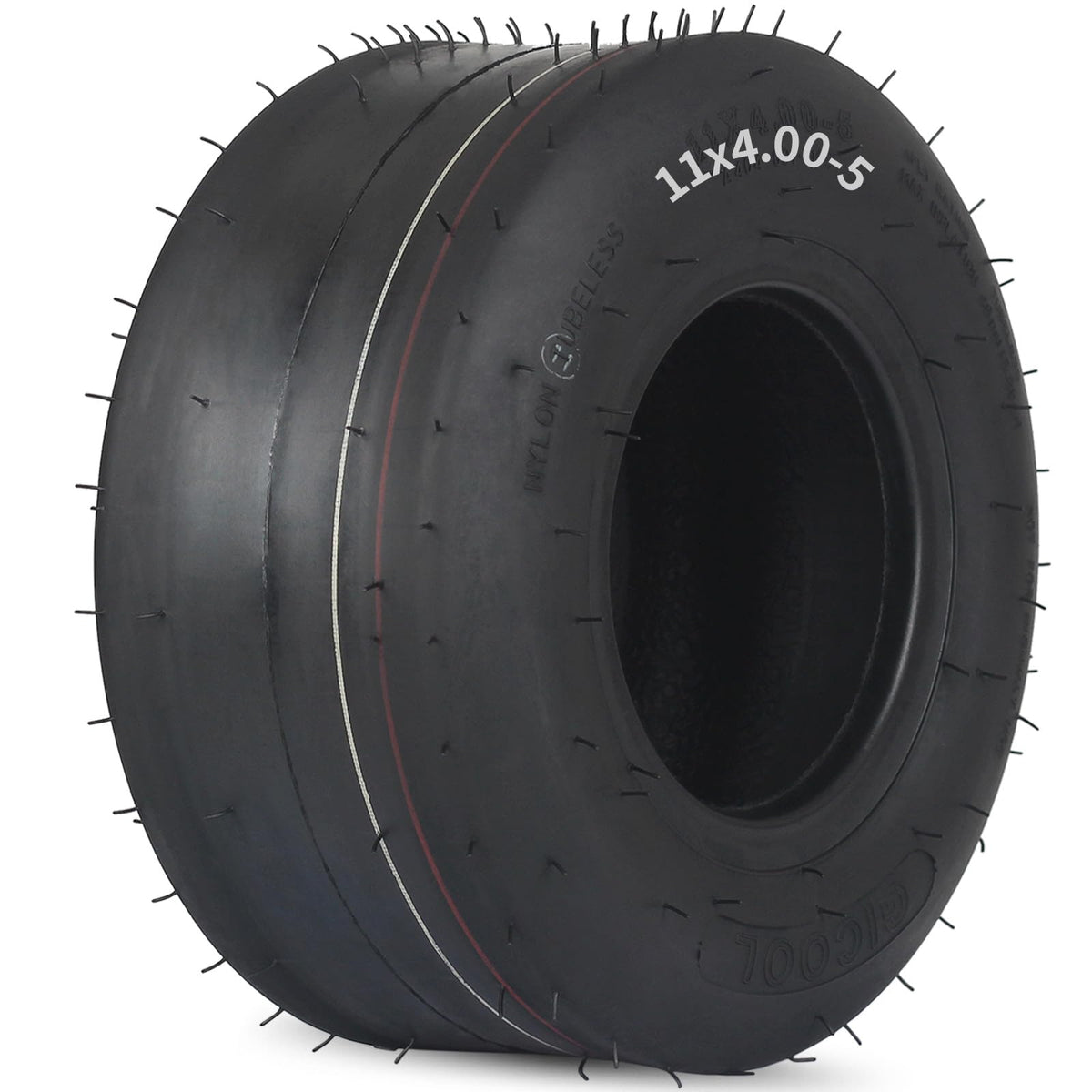 GICOOL 11x4.00-5 tubeless tire full view for riding mowers, stability.