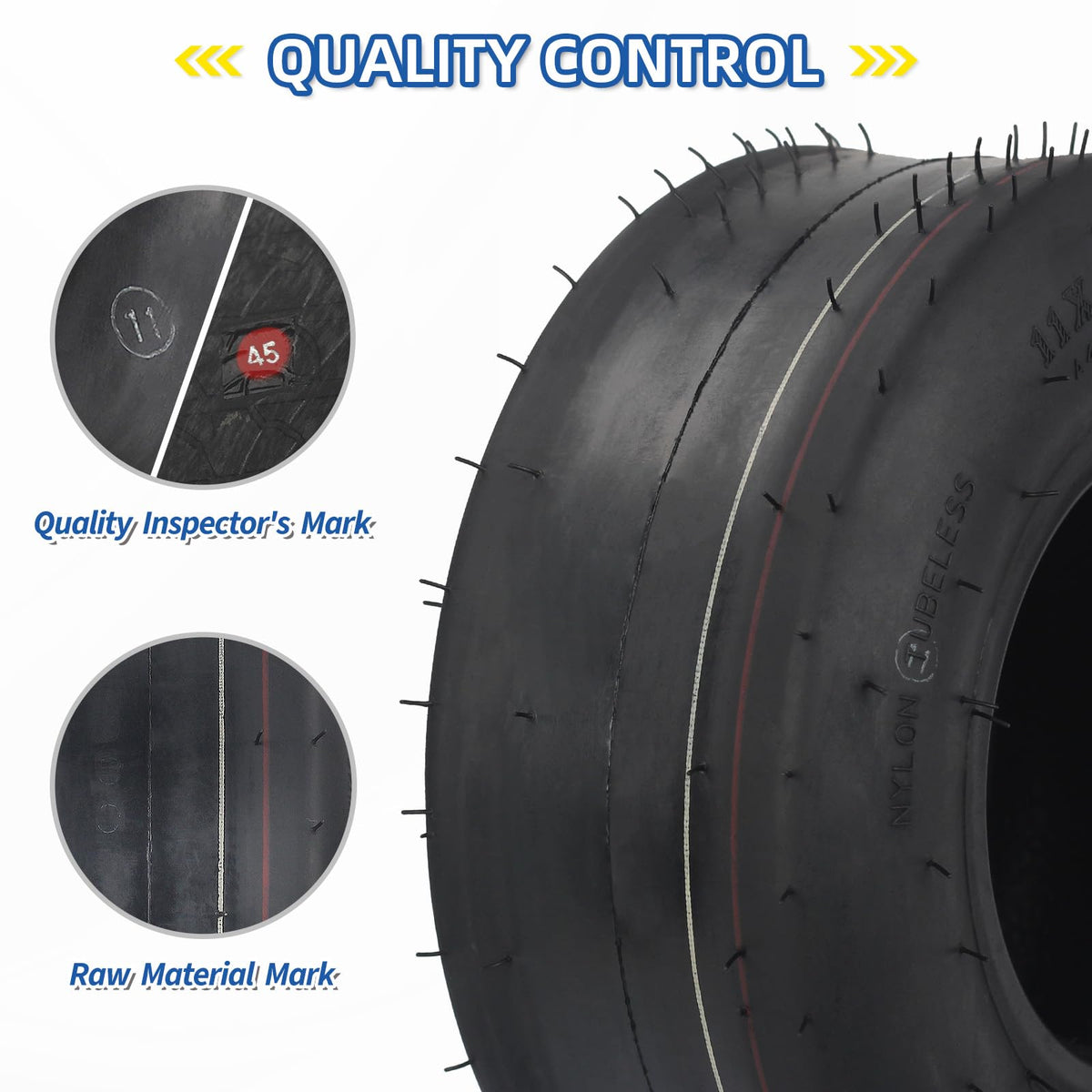 GICOOL tubeless tire side view supports smooth, steady mowing.