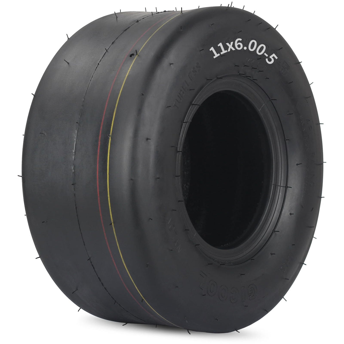 GICOOL 11x6-00-5 tubeless tire for riding mowers with a smooth tread.