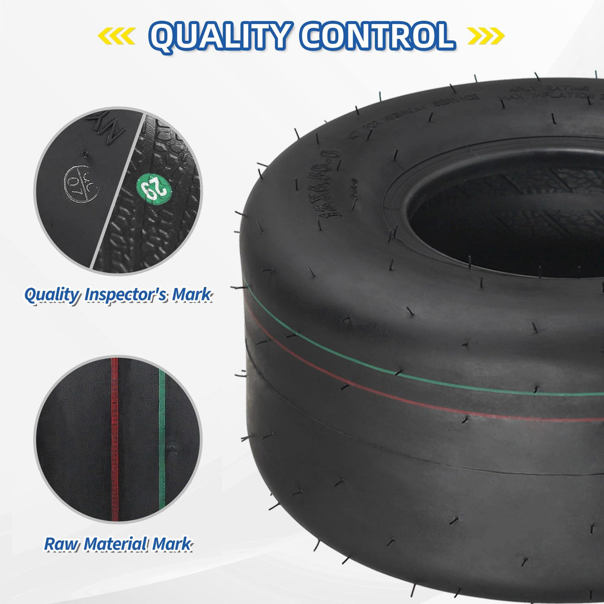 GICOOL 13x6-50-6 tubeless tire tread closeup showing wear resistance on grass
