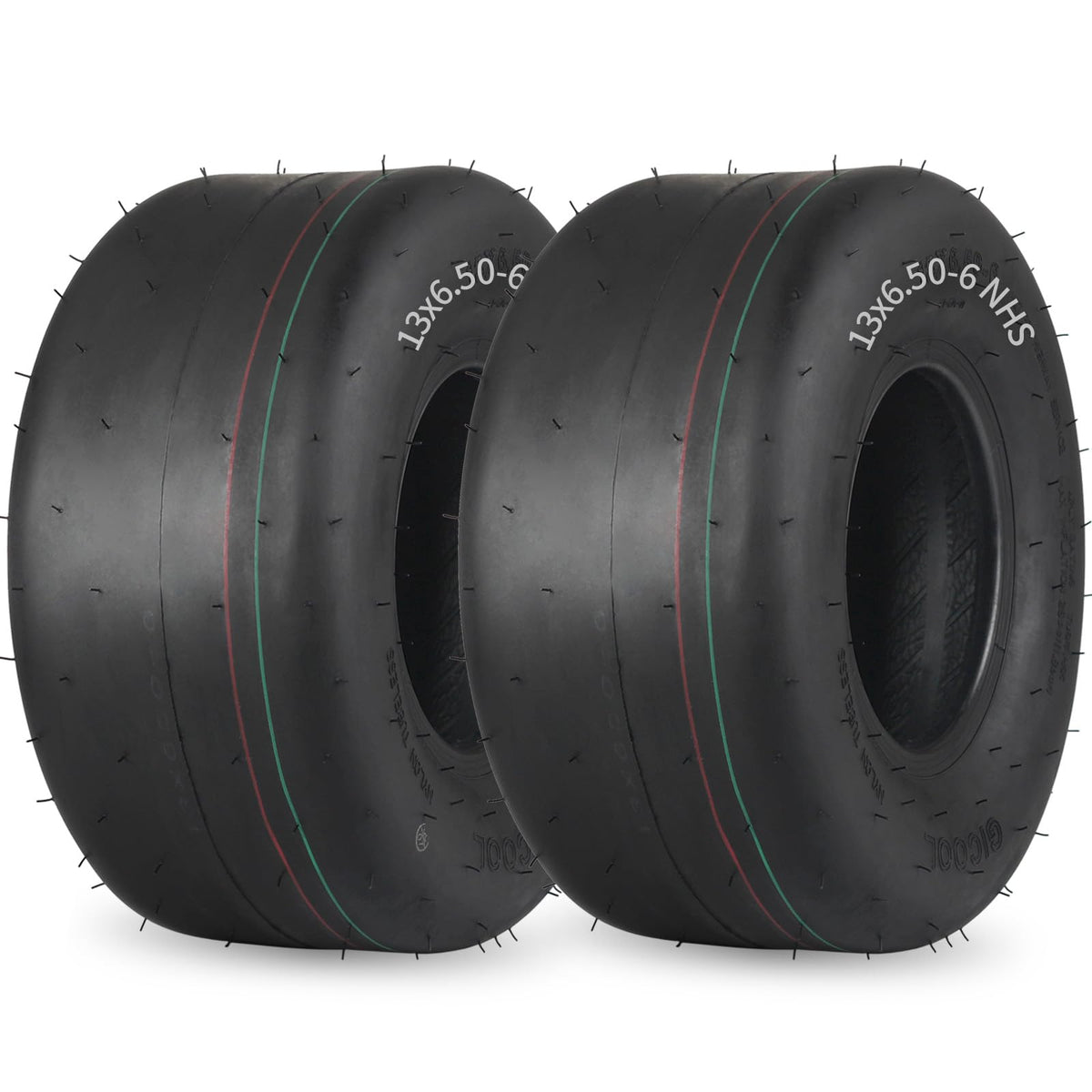 GICOOL 13x6-50-6 tubeless tire side view for riding mowers, smooth turf protection