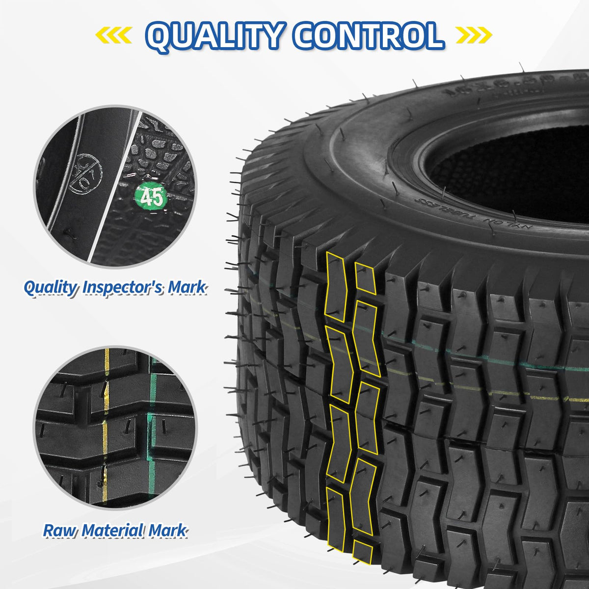 GICOOL 16x6.50-8 Turf-V pattern close-up for turf-friendly traction.