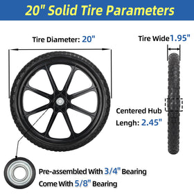 GICOOL 20in flat-free tire wheel hub detail shows centered hub compatibility.