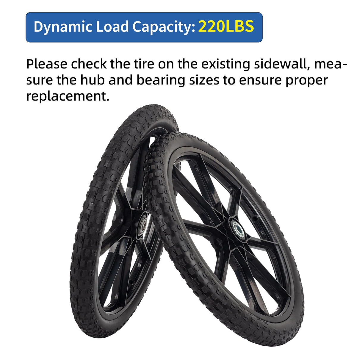 GICOOL 20in flat-free tire wheel designed for garden carts with low maintenance.