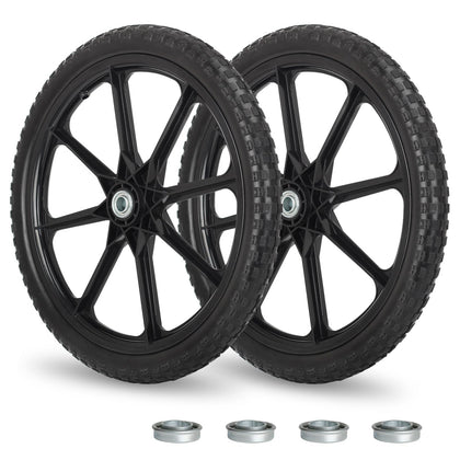 GICOOL 20in flat-free tire wheel side view, ideal replacement for Rubbermaid wheelbarrow.