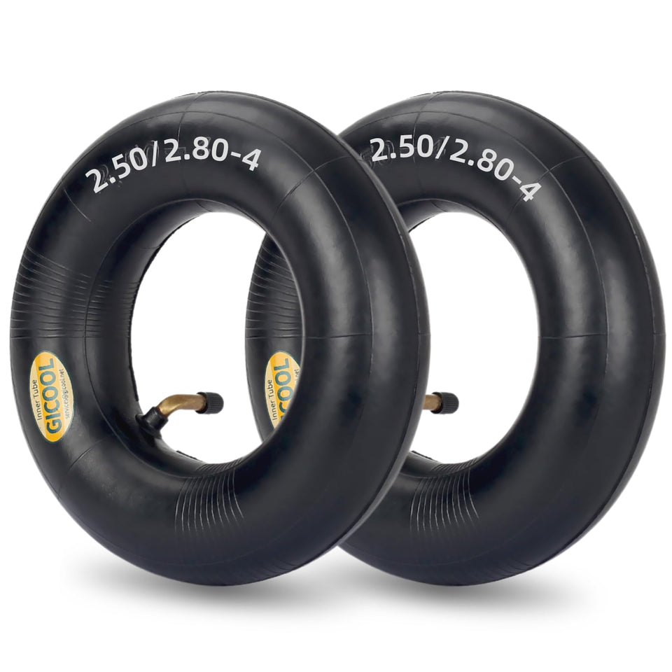 GICOOL 2-pack inner tubes for 2.80/2.50-4 tires, ready for wheelbarrows and more.