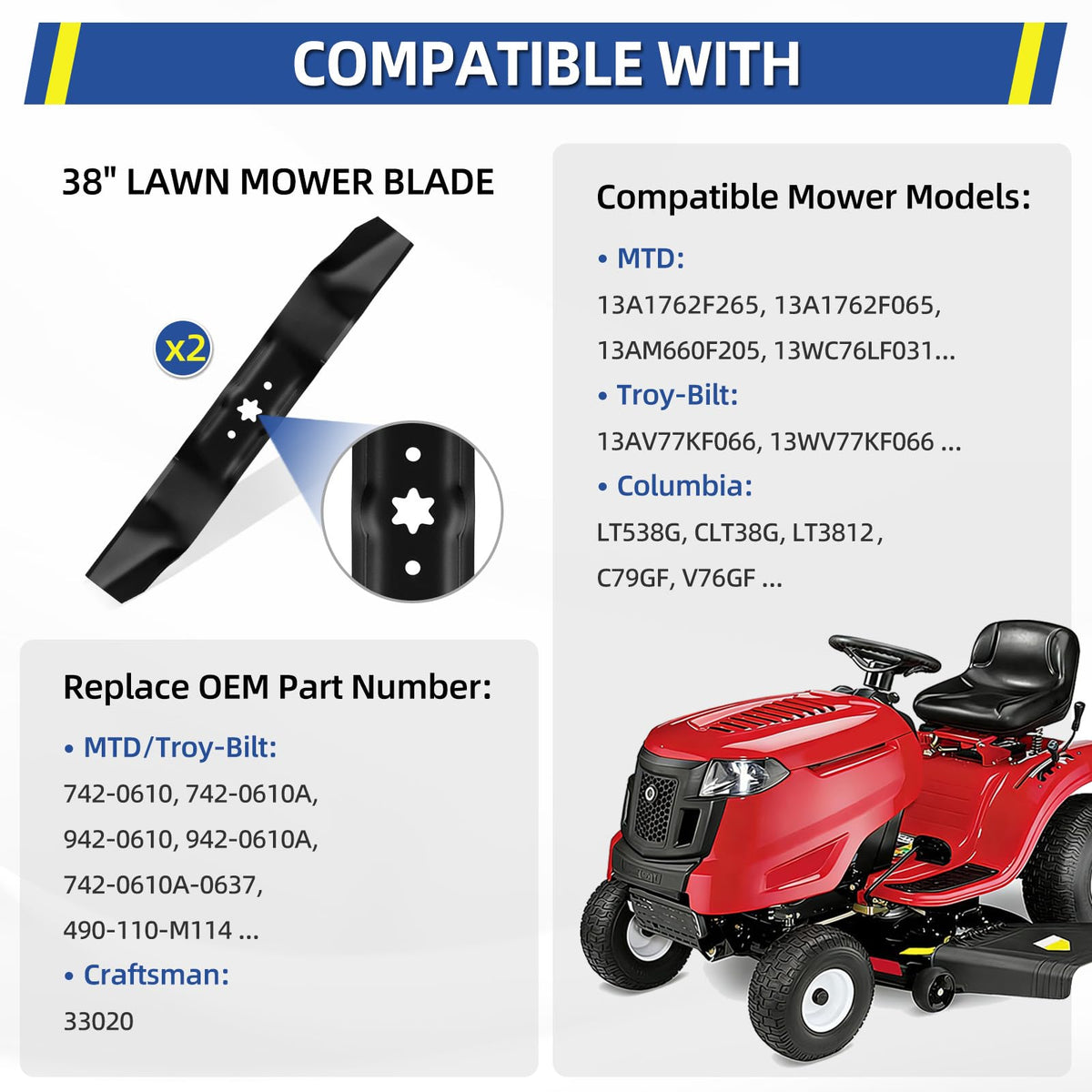 GICOOL 38-inch deck compatible blade for MTD and White Outdoor mowers