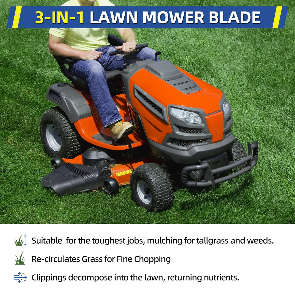 GICOOL 3-in-1 blade enables mulching, bagging, and side discharge with improved airflow.