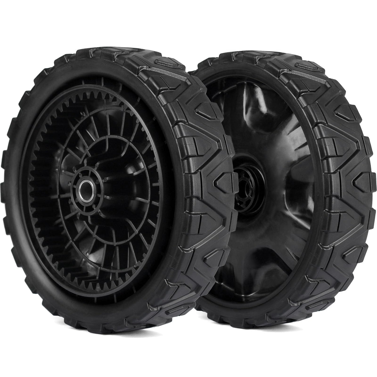 GICOOL 634-05040 wheel closeup shows sturdy build for walk-behind mowers