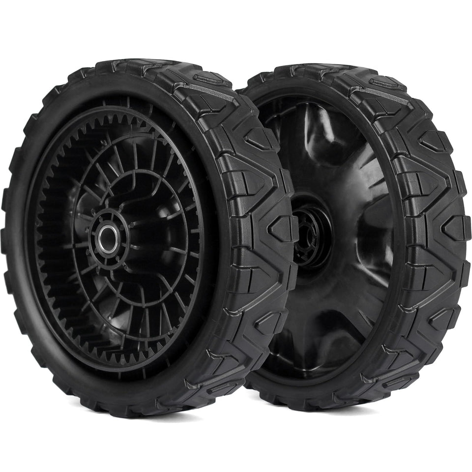 GICOOL 634-05040 wheel closeup shows sturdy build for walk-behind mowers