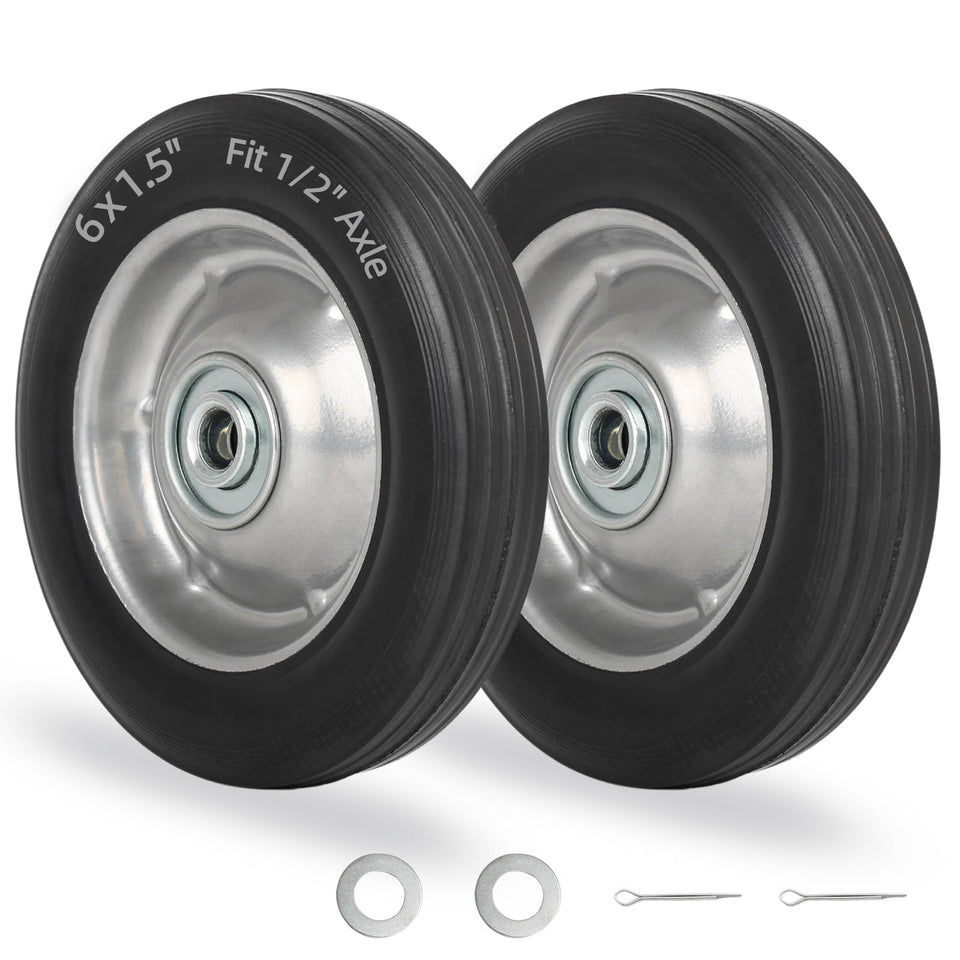 GICool 6-inch flat-free rubber tire and wheel for easy cart and hand truck replacement.