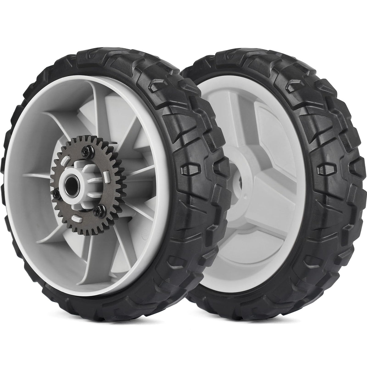 GICOOL 8-inch lawn mower wheel, side view, enhances stability during mowing