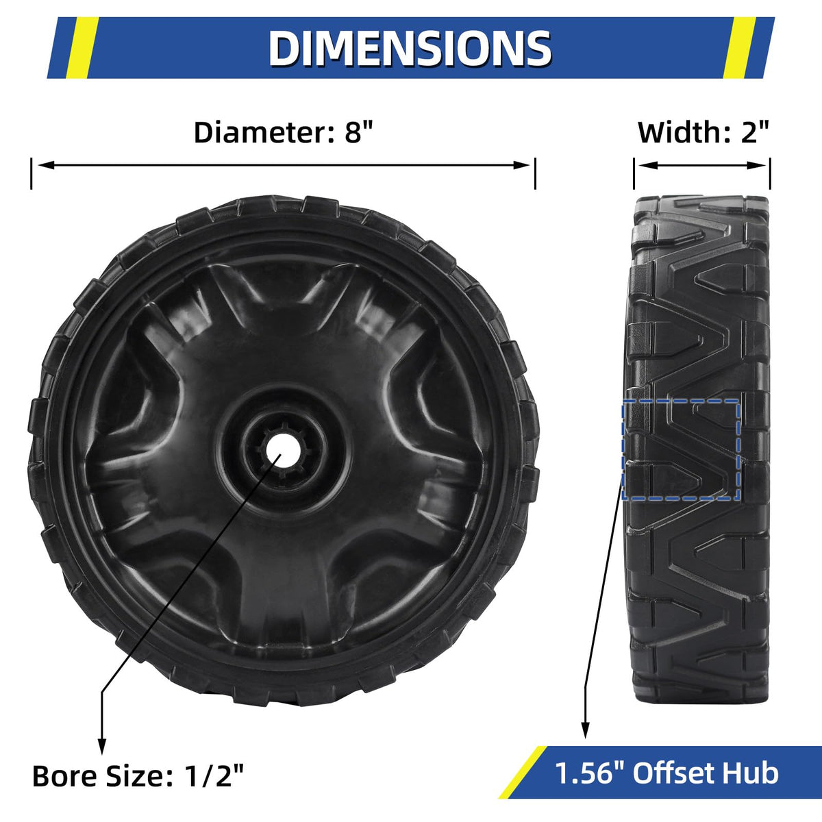 GICOOL 8-inch lawn mower wheel demonstrates compatibility with MTD and Cub Cadet