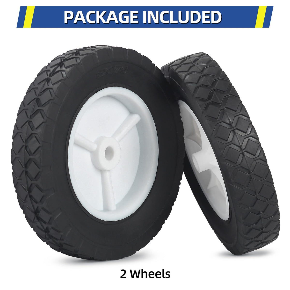 GICOOL 8-inch wheels shown in use on a lawn mower, reducing effort on uneven ground.