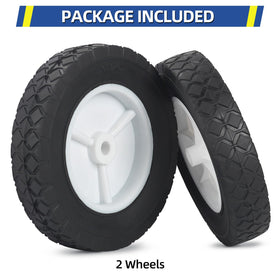 GICOOL 8-inch wheels shown in use on a lawn mower, reducing effort on uneven ground.