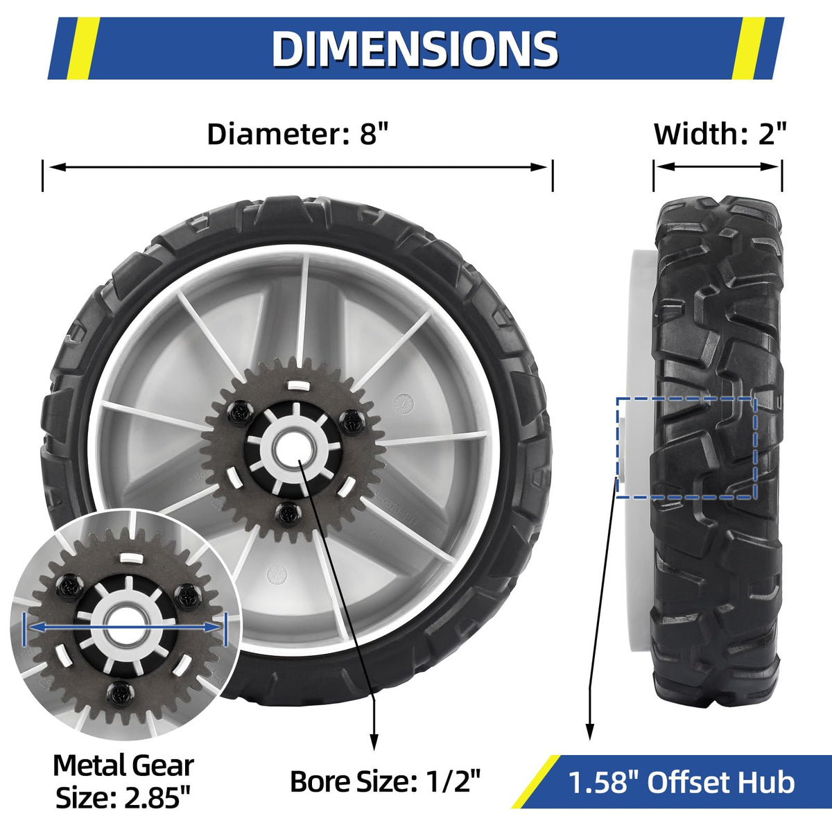 GICOOL drive wheel with metal gear for durable traction on uneven grass