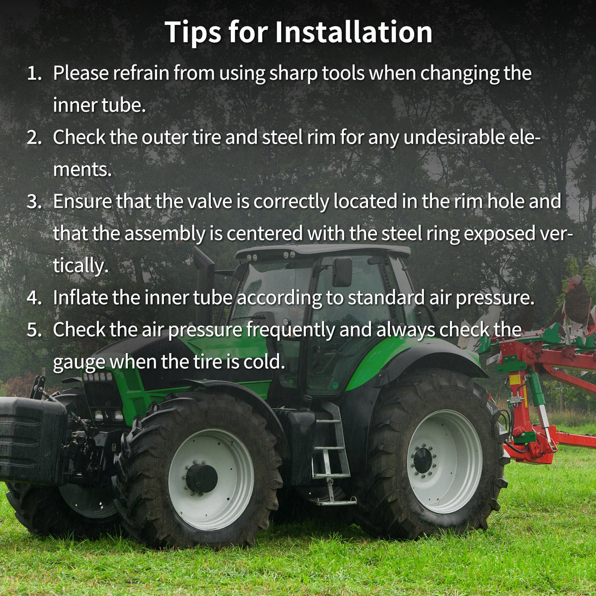 GICOOL inner tube mounted on a farm tractor wheel for reliable field use