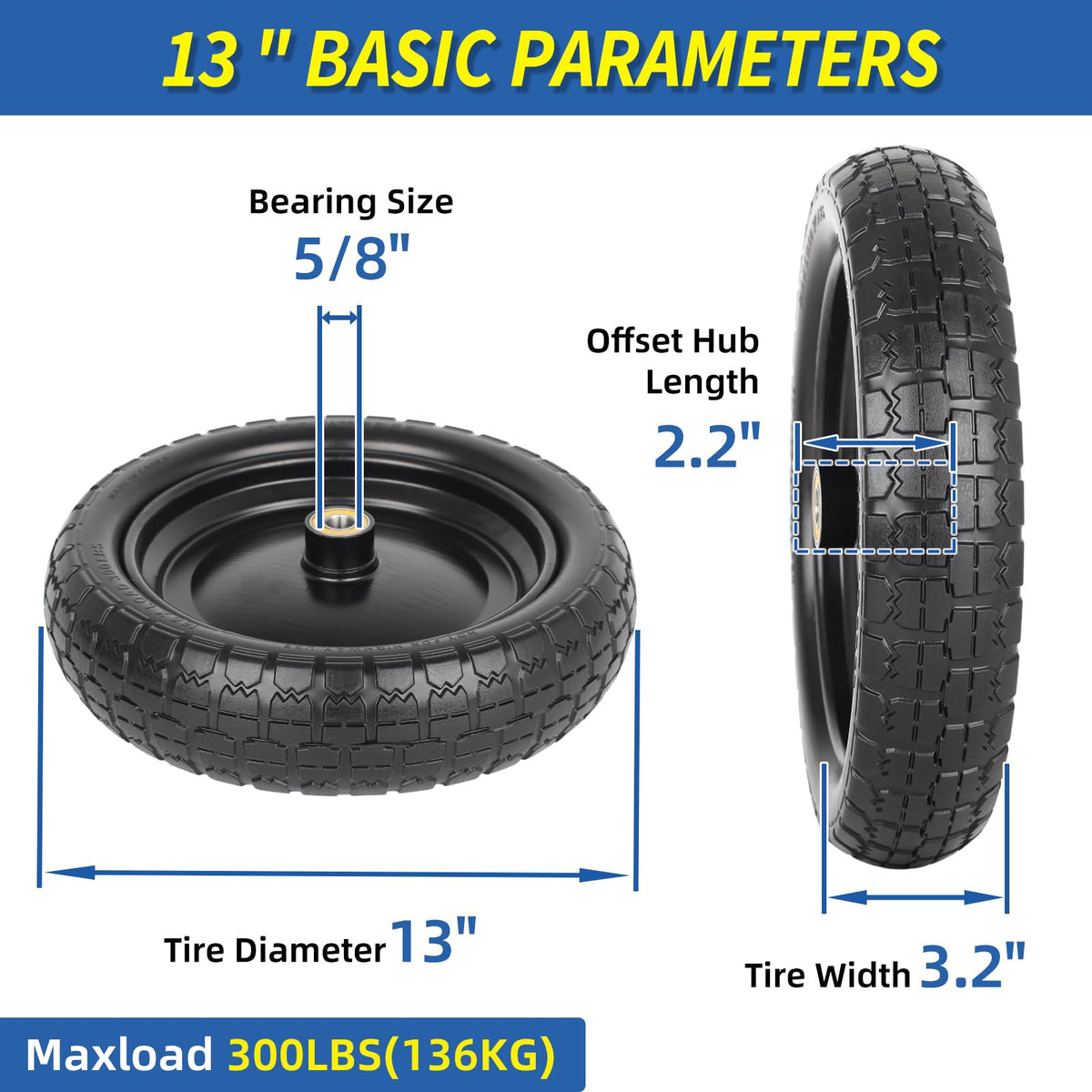 GICOOL foam-filled wheel, 13-inch tire assembly, reducing flats during daily gardening.