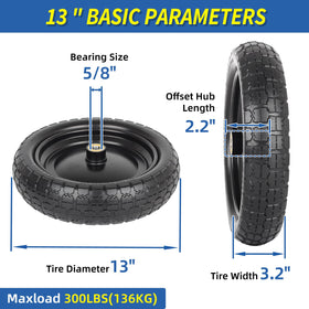 GICOOL foam-filled wheel, 13-inch tire assembly, reducing flats during daily gardening.