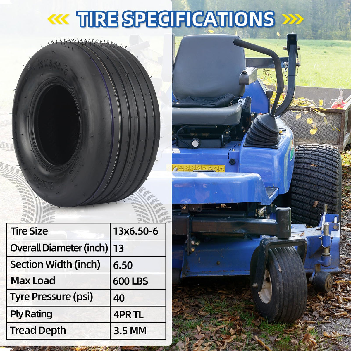 GICOOL four-ply lawn tire designed for durability and steady performance