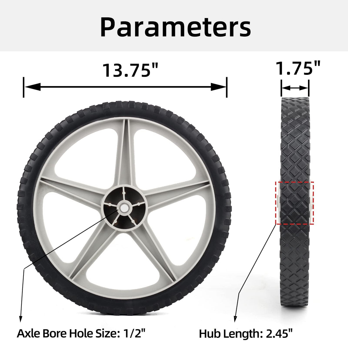 GICOOL wheel with 2.45-inch hub length for stable carts