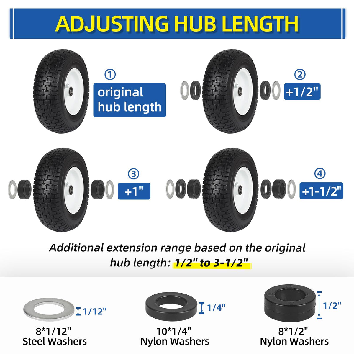 GICOOL nylon washers in two sizes extend hub length and reduce play.