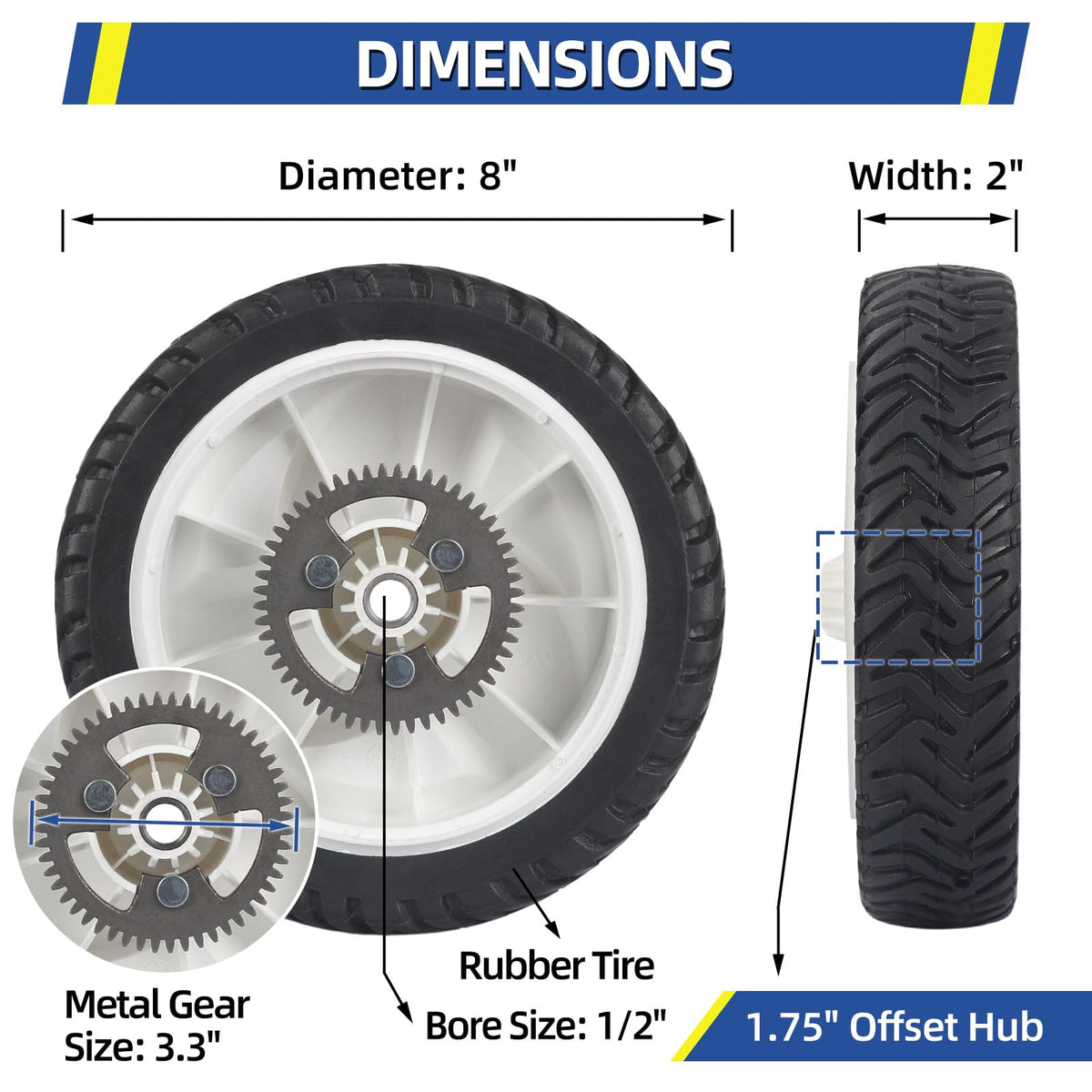 GICOOL 8-inch bore 1/2-inch rear wheels fit compatible Toro mowers