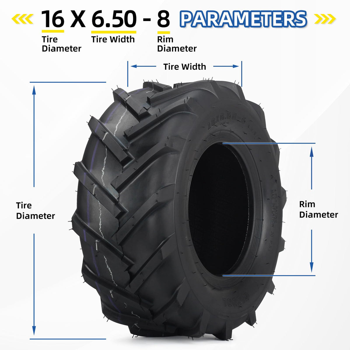 GICOOL 16x6.50-8 size fits many mowers and garden tractors.