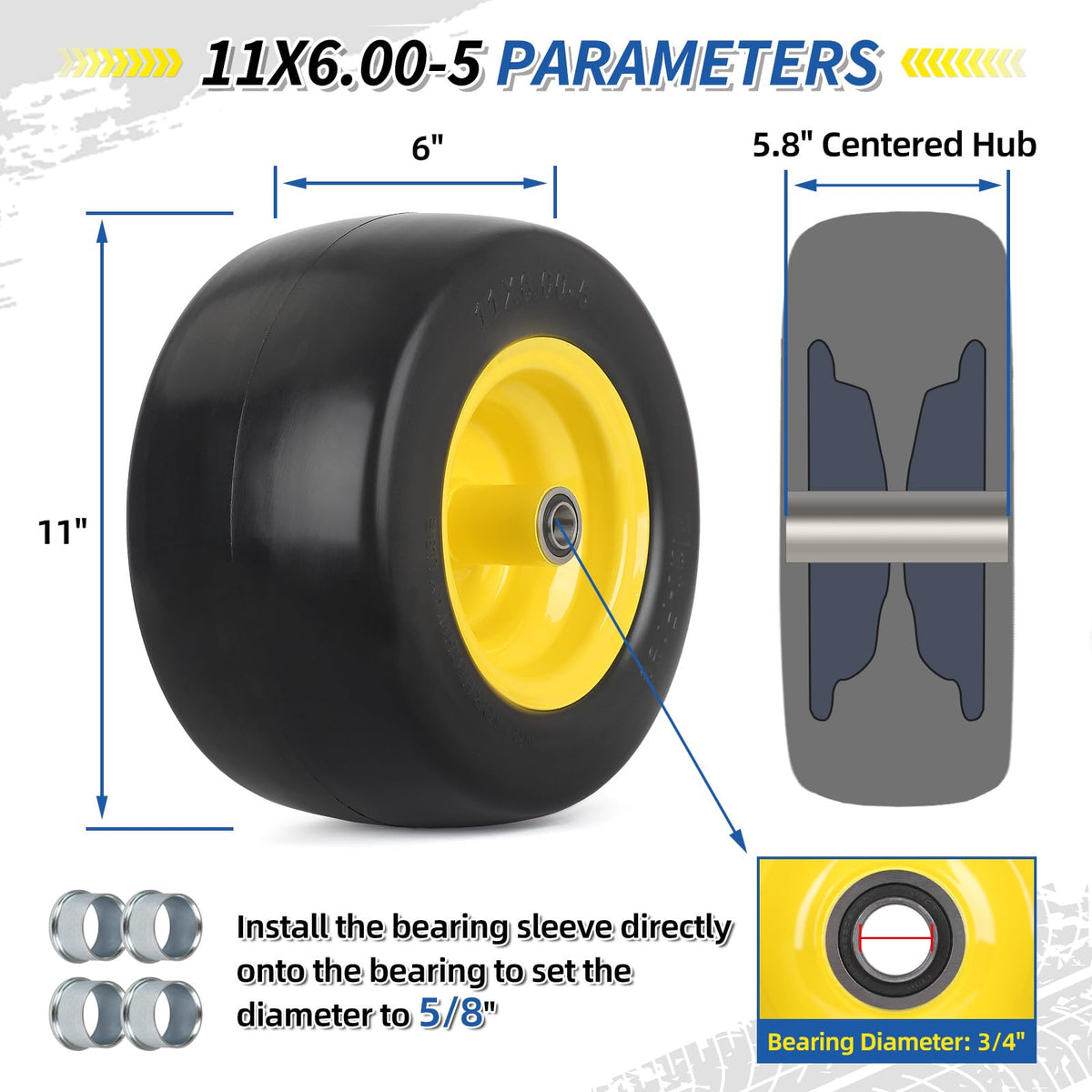 GICOOL tire-wheel combo with 3/4-inch bearing for smooth operation.